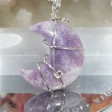 Load image into Gallery viewer, Lepidolite moon crystal pendant silver wired (chain NOT included)  P30
