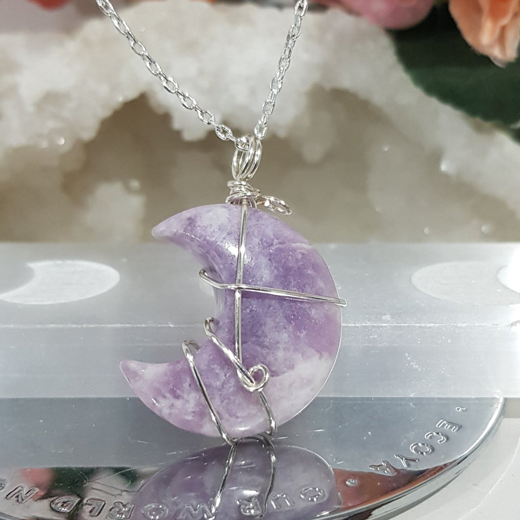 Lepidolite moon crystal pendant silver wired (chain NOT included)  P30