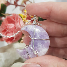 Load image into Gallery viewer, Lepidolite moon crystal pendant silver wired (chain NOT included)  P30
