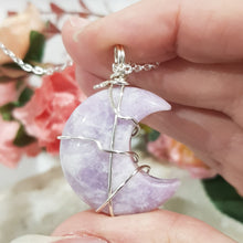 Load image into Gallery viewer, Lepidolite moon crystal pendant silver wired (chain NOT included)  P30
