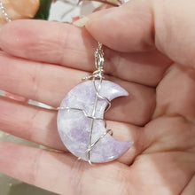 Load image into Gallery viewer, Lepidolite moon crystal pendant silver wired (chain NOT included)  P30
