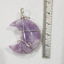 Load image into Gallery viewer, Lepidolite moon crystal pendant silver wired (chain NOT included)  P30
