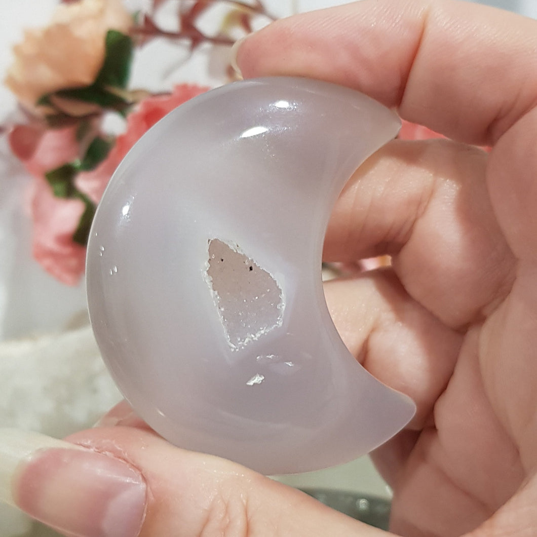 Druzy Agate crystal crescent moon carving stone 55mm 2