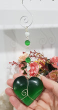 Load image into Gallery viewer, Green Cats Eye Crystal heart silver gemstone Energy Enhancer Sun Catcher Ornament 2
