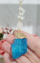 Load image into Gallery viewer, Blue Quartz crystal electroplated gold Energy Enhancer Suncatcher hanger 2
