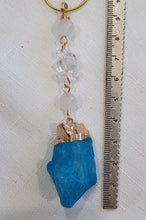 Load image into Gallery viewer, Blue Quartz crystal electroplated gold Energy Enhancer Suncatcher hanger 2
