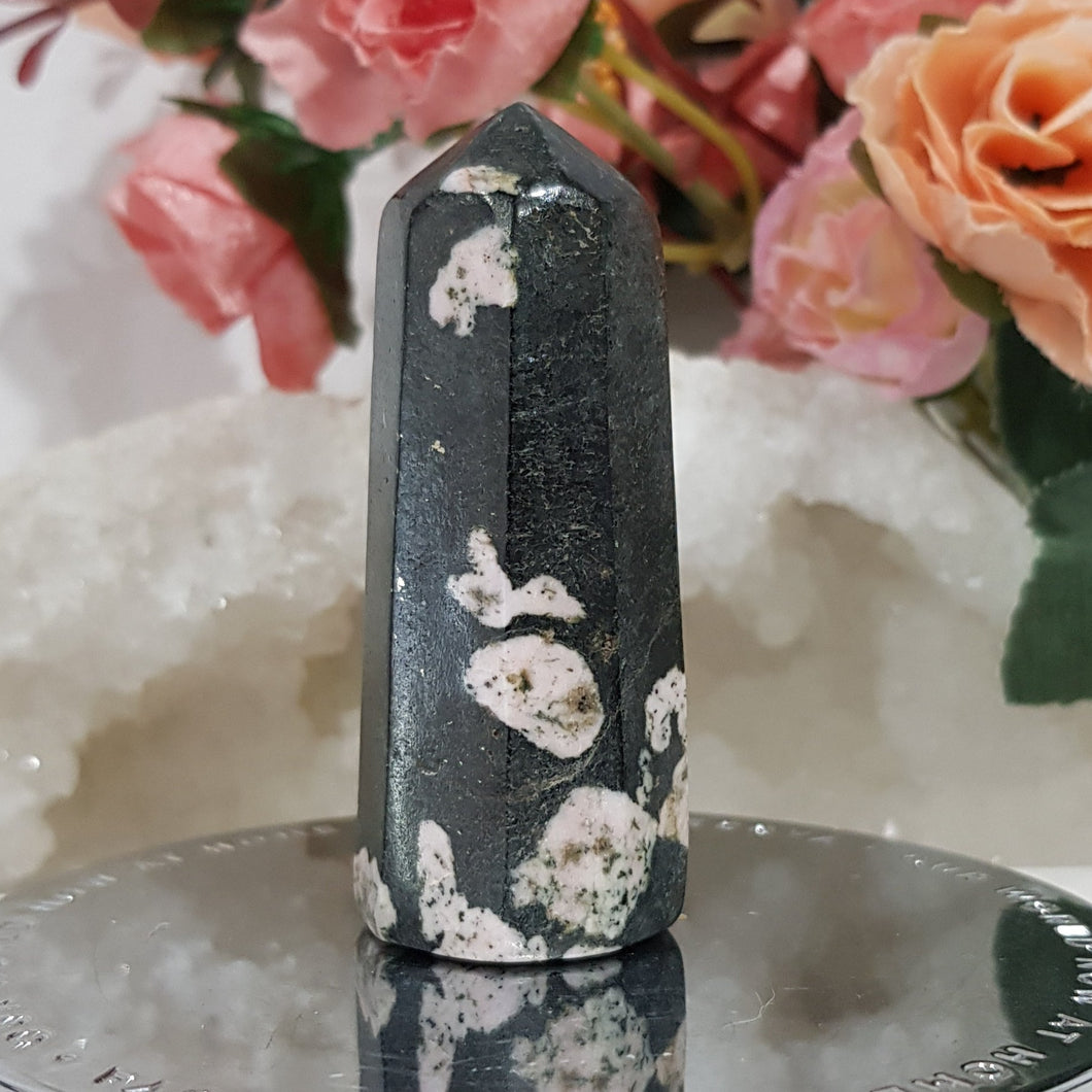 Black Flower Jasper crystal point stone 65mm 2