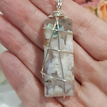 Load image into Gallery viewer, Flower Agate Crystal wire wrapped pendant silver 50mm ( chain not included) P50
