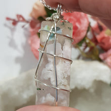 Load image into Gallery viewer, Flower Agate Crystal wire wrapped pendant silver 50mm ( chain not included) P50
