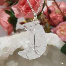 Load image into Gallery viewer, Crackle Quartz crescent Moon pendant silver wire wrapped 40mm ( chain not included) P54
