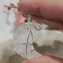 Load image into Gallery viewer, Crackle Quartz crescent Moon pendant silver wire wrapped 40mm ( chain not included) P54
