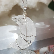 Load image into Gallery viewer, Crackle Quartz crescent Moon pendant silver wire wrapped 40mm ( chain not included) P54
