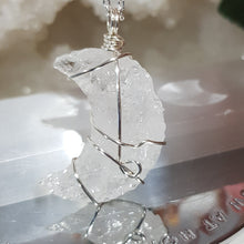 Load image into Gallery viewer, Crackle Quartz crescent Moon pendant silver wire wrapped 40mm ( chain not included) P54
