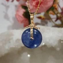 Load image into Gallery viewer, Blue Kyanite donut crystal pendant gold wired (chain NOT included)  P43
