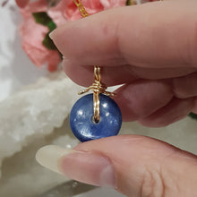 Load image into Gallery viewer, Blue Kyanite donut crystal pendant gold wired (chain NOT included)  P43
