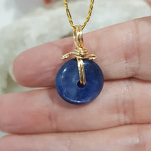 Load image into Gallery viewer, Blue Kyanite donut crystal pendant gold wired (chain NOT included)  P43
