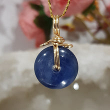 Load image into Gallery viewer, Blue Kyanite donut crystal pendant gold wired (chain NOT included)  P43
