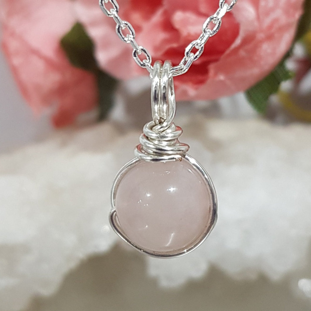 Rose Quartz crystal bead pendant silver wire wrapped 20mm (chain NOT included)  P59