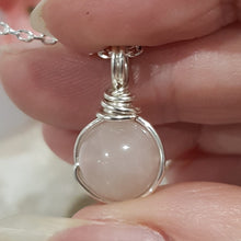 Load image into Gallery viewer, Rose Quartz crystal bead pendant silver wire wrapped 20mm (chain NOT included)  P59
