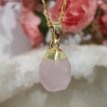 Load image into Gallery viewer, Rose Quartz crystal gold electroformed pendant  25mm (chain NOT included)  P76
