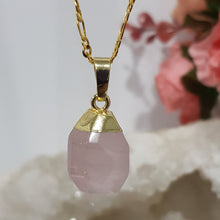 Load image into Gallery viewer, Rose Quartz crystal gold electroformed pendant  25mm (chain NOT included)  P76
