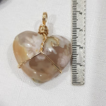 Load image into Gallery viewer, Flower Agate Crystal heart wire wrapped pendant gold 35mm ( chain not included) P77
