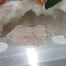 Load image into Gallery viewer, Rose Quartz crystal point pendant silver wire wrapped 48mm ( chain not included) P131
