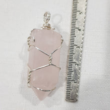 Load image into Gallery viewer, Rose Quartz crystal point pendant silver wire wrapped 48mm ( chain not included) P130
