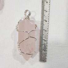 Load image into Gallery viewer, Rose Quartz crystal point pendant silver wire wrapped 48mm ( chain not included) P131
