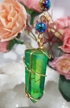 Load image into Gallery viewer, GROUNDS / SPIRITUAL AWARENESS / PROTECTION Titanium Aura Quartz crystal gemstone point Gold Energy Enhancer Suncatcher hanger 2
