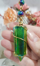 Load image into Gallery viewer, GROUNDS / SPIRITUAL AWARENESS / PROTECTION Titanium Aura Quartz crystal gemstone point Gold Energy Enhancer Suncatcher hanger 2
