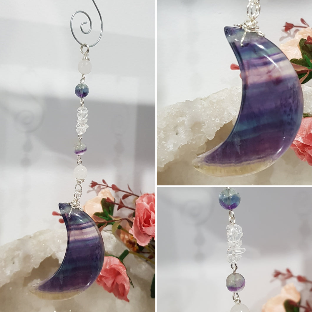 Fluorite Moon silver Energy Enhancer Sun Catcher Ornament 1