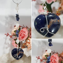 Load image into Gallery viewer, SELF ESTEEM / SELF TRUST / REJUVENATES - Sodalite Crystal Heart Silver Energy Enhancer / Hanger / Sun Catcher 180mm EE35
