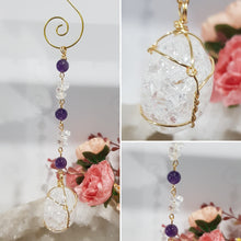 Load image into Gallery viewer, INTUITION / SPIRITUALITY / REJUVENATION - Crackle Quartz Crystal Gold Wired Energy Enhancer / Hanger / Sun Catcher 170mm EE43
