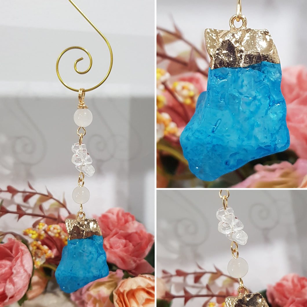 Blue Quartz crystal electroplated gold Energy Enhancer Suncatcher hanger 2