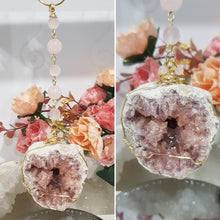 Load image into Gallery viewer, Pink Amethyst gold Energy Enhancer crystal Sun Catcher gemstone suncatcher Ornament hanger 1
