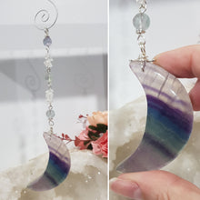 Load image into Gallery viewer, Fluorite crystal Moon silver Energy Enhancer Sun Catcher Ornament hanger 2
