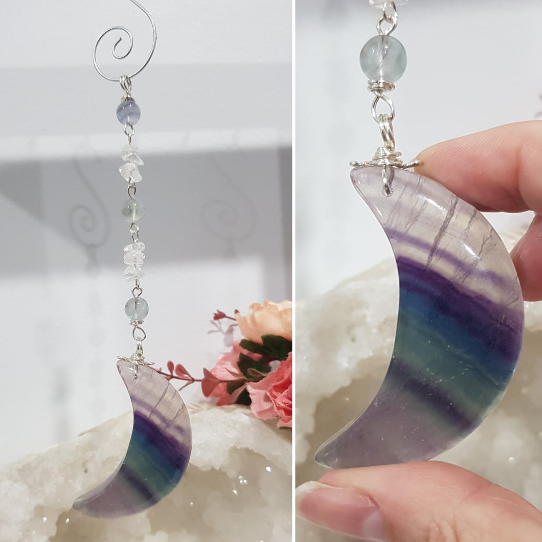 Fluorite crystal Moon silver Energy Enhancer Sun Catcher Ornament hanger 2