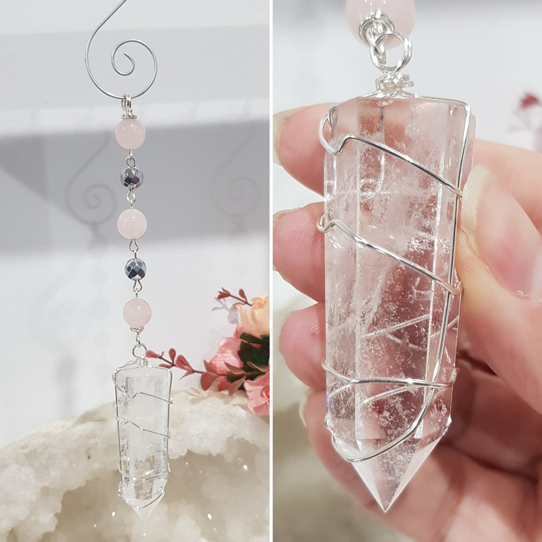 Quartz crystal point silver Energy Enhancer Suncatcher Ornament hanger 2