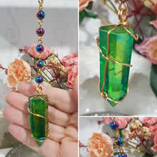 Load image into Gallery viewer, GROUNDS / SPIRITUAL AWARENESS / PROTECTION Titanium Aura Quartz crystal gemstone point Gold Energy Enhancer Suncatcher hanger 2
