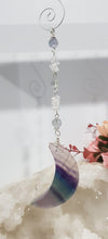 Load image into Gallery viewer, Fluorite crystal Moon silver Energy Enhancer Sun Catcher Ornament hanger 2
