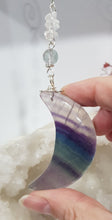 Load image into Gallery viewer, Fluorite crystal Moon silver Energy Enhancer Sun Catcher Ornament hanger 2
