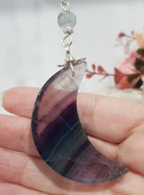 Load image into Gallery viewer, Fluorite crystal Moon silver Energy Enhancer Sun Catcher Ornament hanger 2
