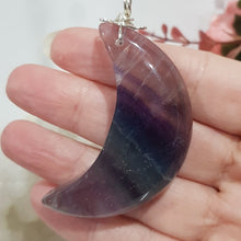 Load image into Gallery viewer, Fluorite crystal Moon silver Energy Enhancer Sun Catcher Ornament hanger 2
